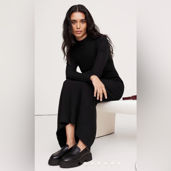 Banana Republic Turtleneck Dress Maxi Black Wide Ribbed Large NWT - Picture 1 of 5